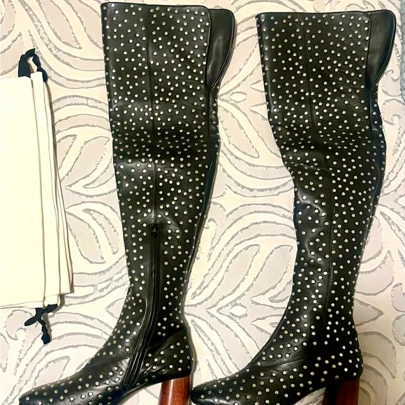 Helmut Lang Thigh-High Studded Leather Boots - Picture 2 of 8